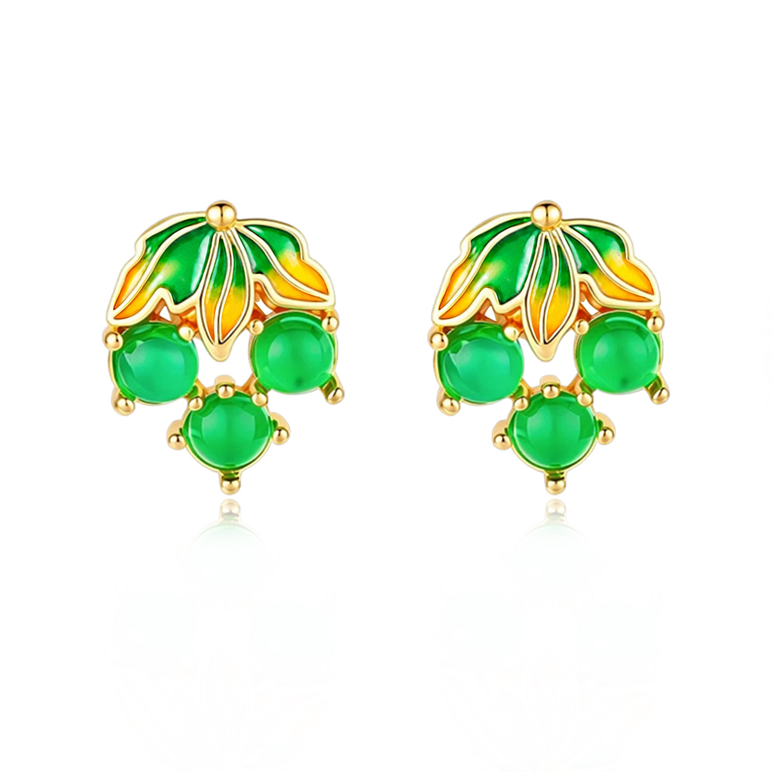 Gold Plated Jewelry - Brincos de Jadeíte Birmanesa em Forma
