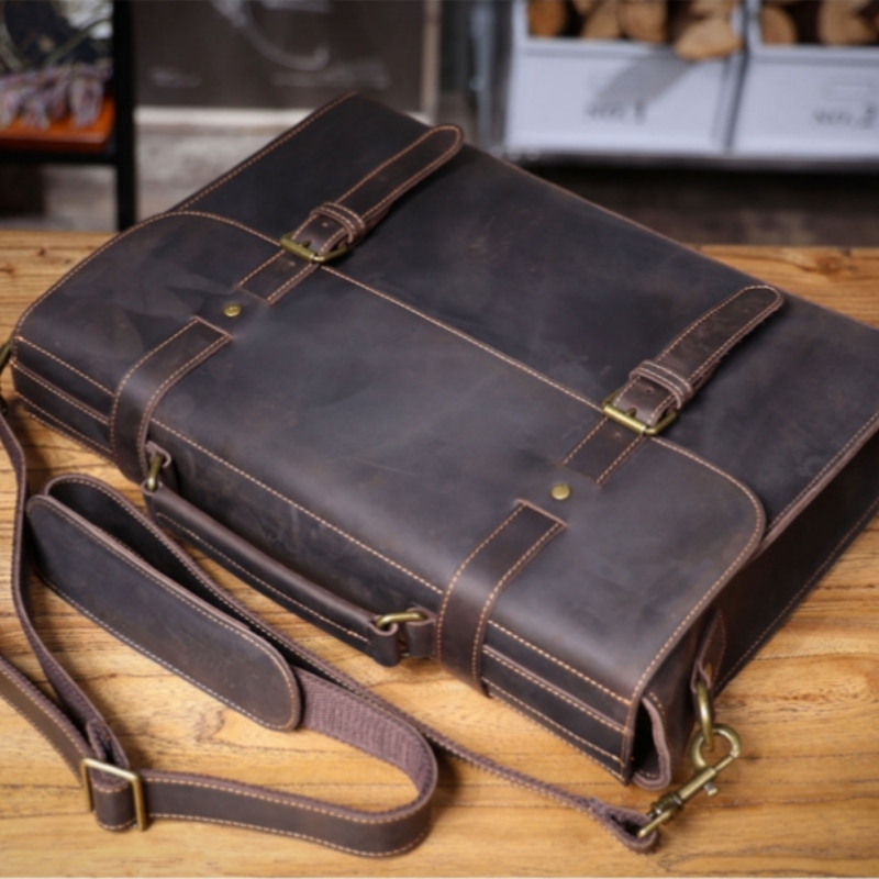 Leather Briefcase - Maleta de couro real para homens,