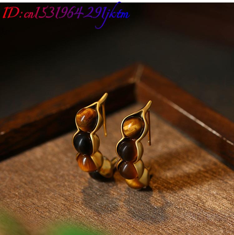 Olho de tigre pod brincos pedr - Gold Plated Jewelry avaliação e preço